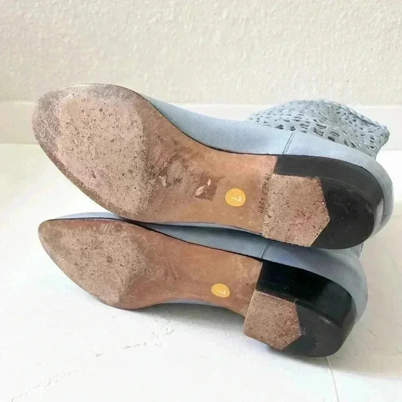 Vintage 80s Steve Fleming Western Blue Mid Calf Boots Perforated Cut Out Boho - Picture 5 of 9